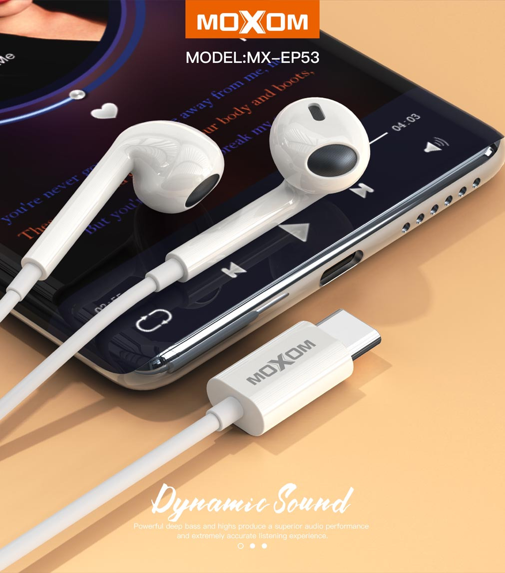 MOXOM MX-EP53 Type-C Earphones – HiFi Stereo Bass Wired Earbuds with Mic