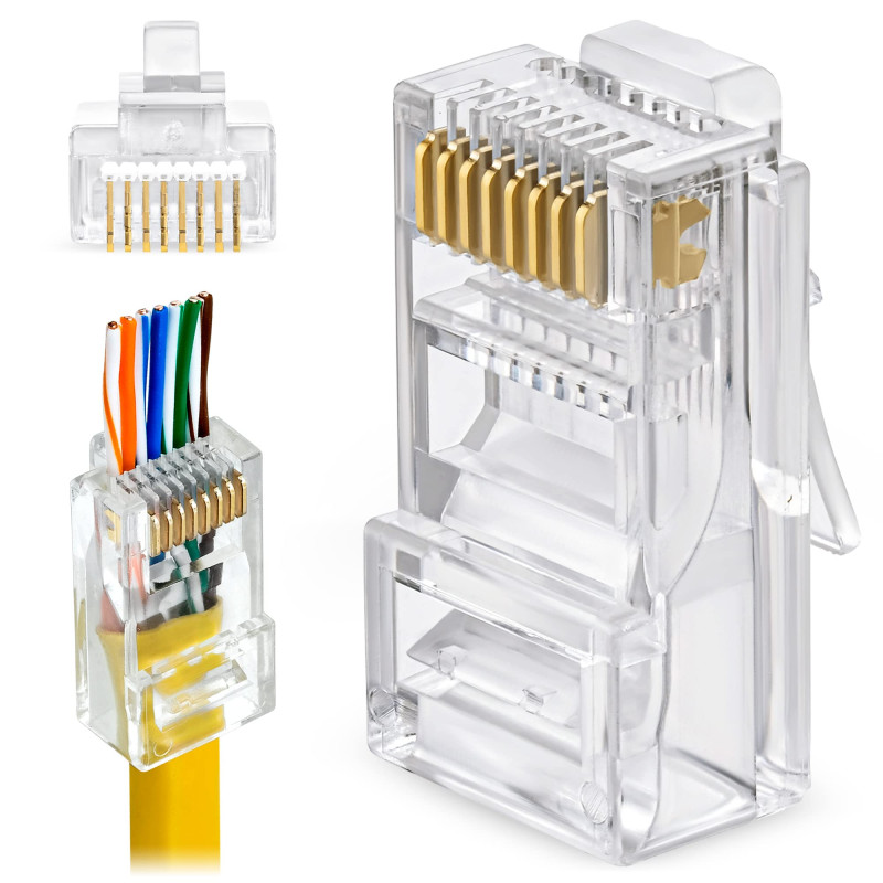 RJ45 CONNECTOR CAT6-PASS THROUGH WITH HOLES
