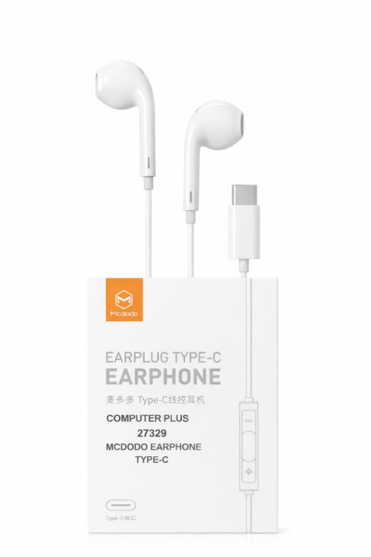 Mcdodo USB-C Type-C Wired Earphones with Microphone – HiFi Stereo Bass In-Ear Headphones for Android Phones