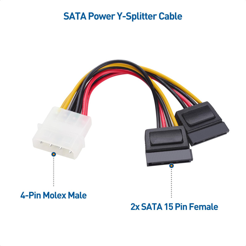 4-Pin Molex Male to 2× SATA Female Power Cable