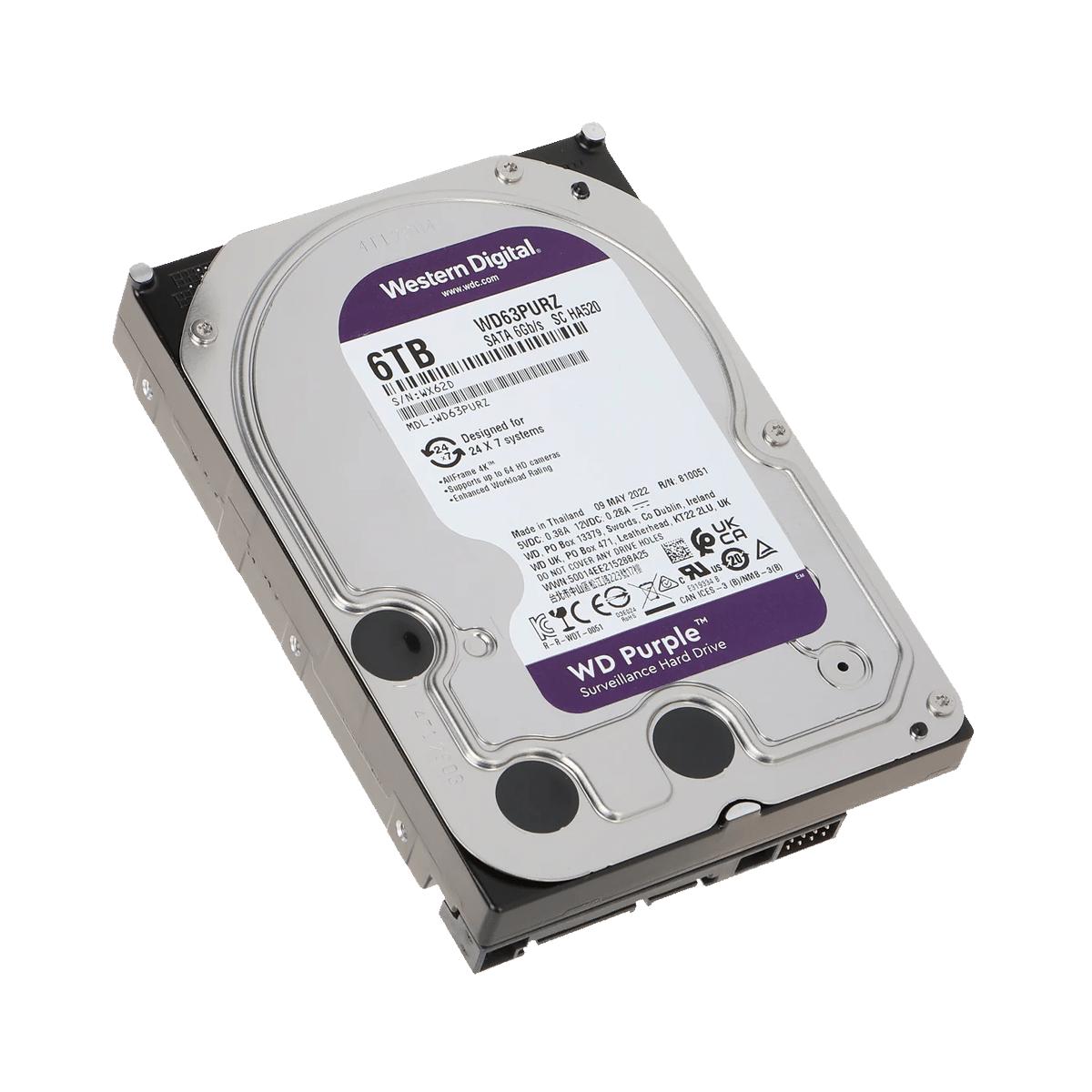 WD Purple 6TB 3.5" Hard Drive – Surveillance-Optimized HDD