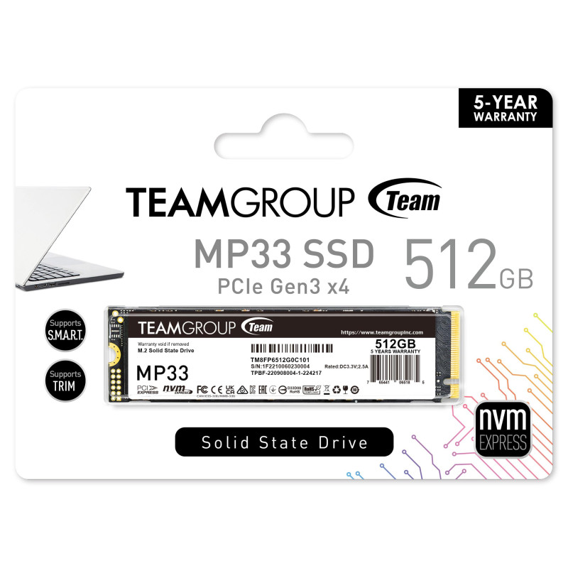 TEAMGROUP MP33 512GB M.2 2280 PCIe Gen3x4 NVMe SSD – Up to 1700MB/s Read, 1400MB/s Write