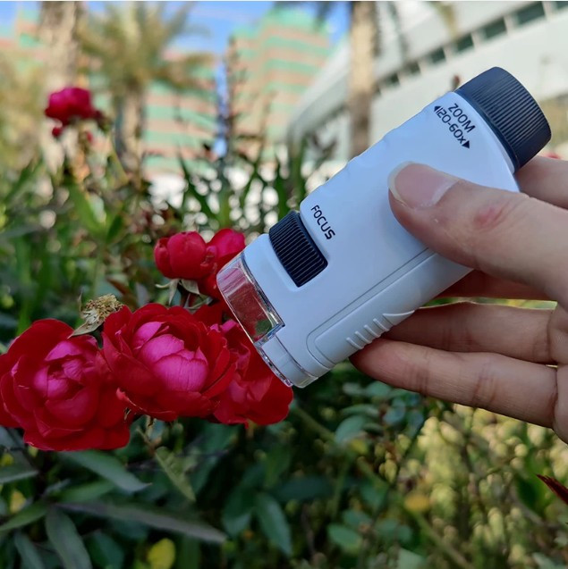 Pocket Microscope Kids Science Toy Kit 60-120x Educational Mini Handheld Microscope with LED Light Outdoor Children Stem Toy