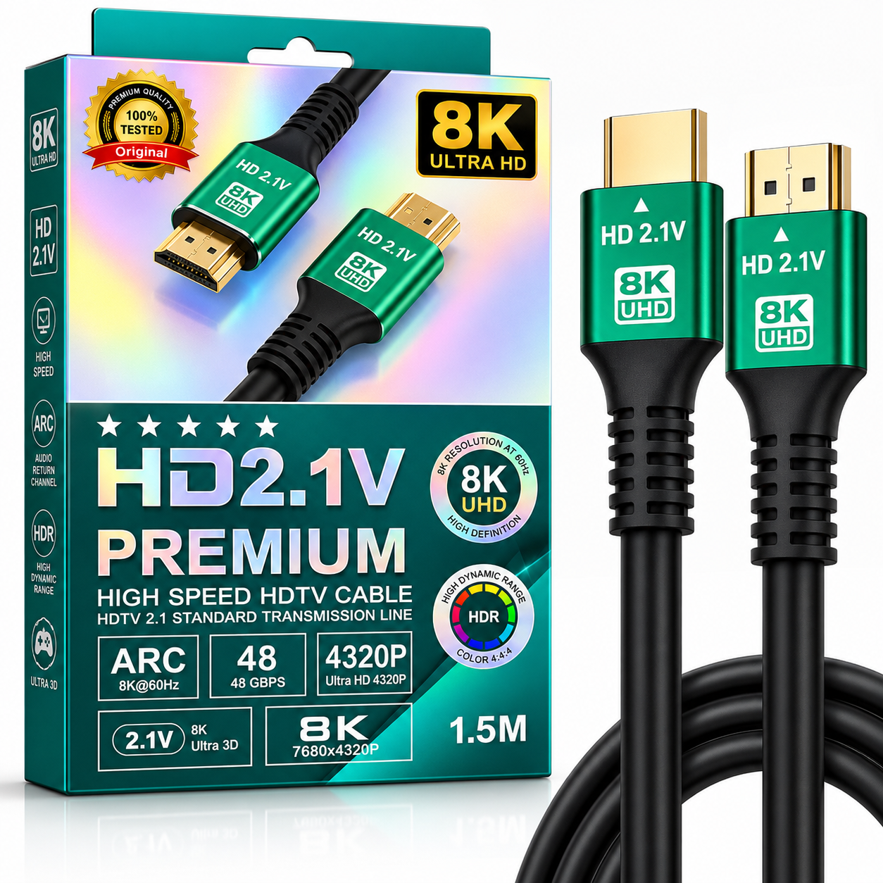 HDMI 2.1 Cable 8K Ultra HD 48Gbps High Speed Premium 1.5M HDMI Cable