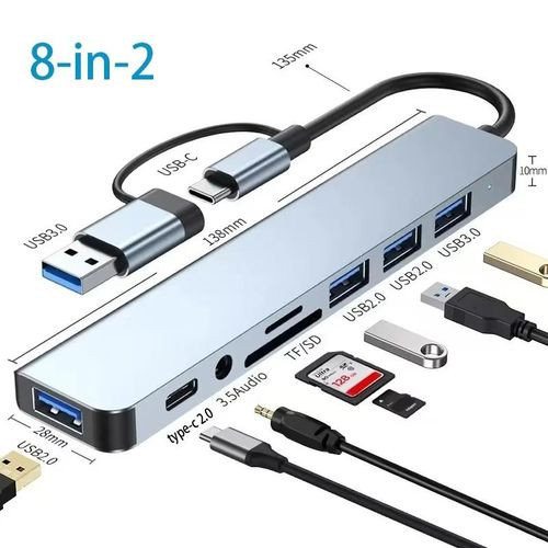 USB-C Hub Type-C Splitter – Thunderbolt 3 Docking Station Laptop Adapter (Gray)